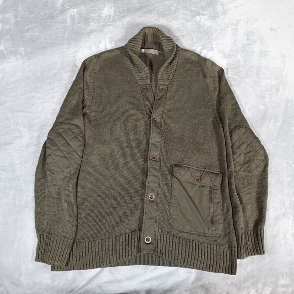 REI Shawl Collar Cardigan Sweater Mens Medium Long Sleeve Cotton Blend Green - Picture 1 of 11